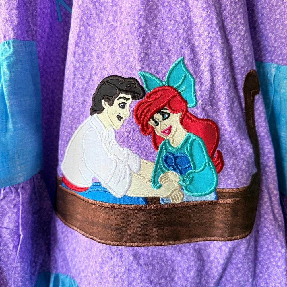 Custom Little Mermaid Kiss the Girl Tiered Ruffle Dress,Purple Turquoise,8